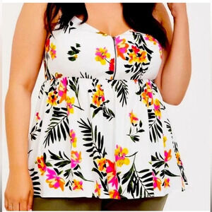 TORRID FLORAL TANK BLOUSE TROPICAL RACER BACK FLOWY CUTE BRIGHT VACATION